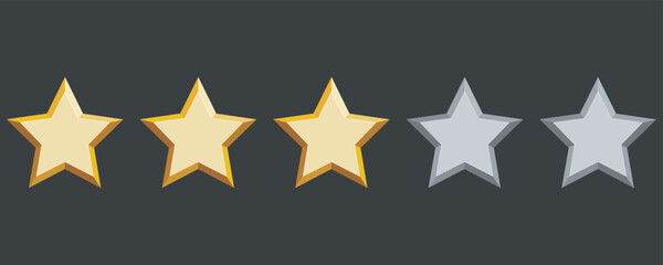 Customer review feedback with gold stars. Three star satisfaction rating. Vector icons for mobile apps, UI and web design, EPS10