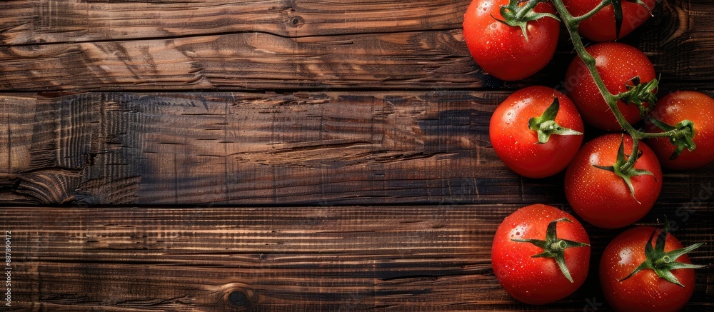 Aufkleber top view of tomatoes on a wooden backdrop with copy space image