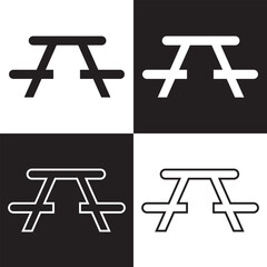 Picnic table vector icon isolated on white and black background. Vector illustration .Picnic table transparency logo design on white and black background. EPS 10