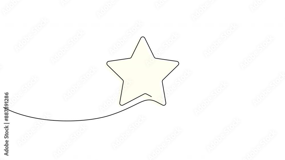 Poster self drawing animation of continuous line yellow star. animated single line star shape.