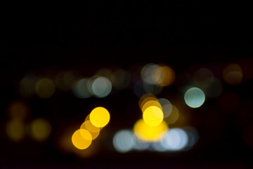 Abstract circular bokeh background of city night light, defocused