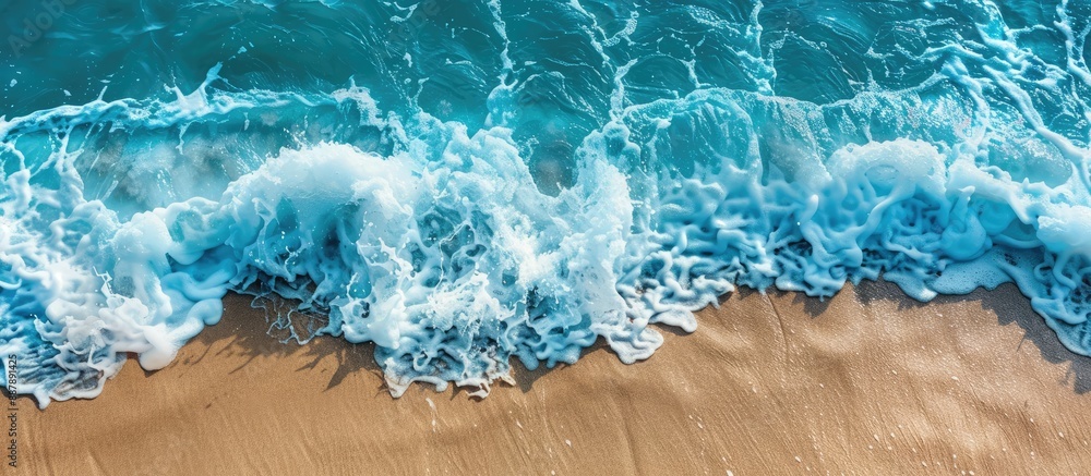 Aufkleber soothing view of a blue ocean wave and sandy beach with copy space image