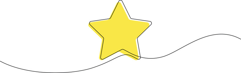 Continuous line drawing of yellow star. Single line vector illustration with editable stroke.