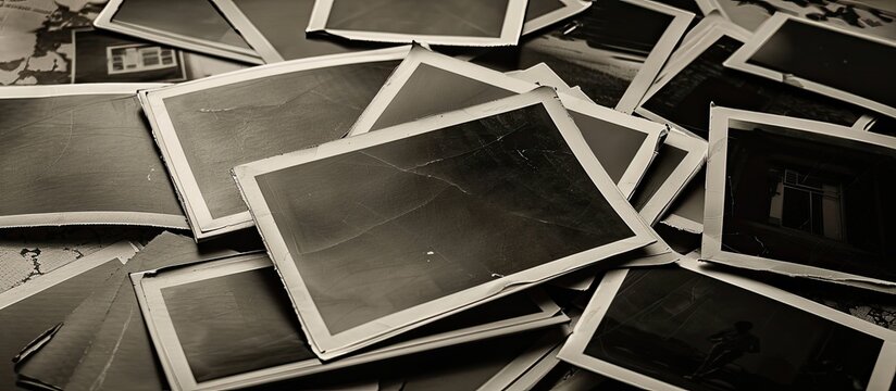 Retro photo placeholder showing a black and white medium format hand copy contact sheet with empty frames on an intriguing paper surface