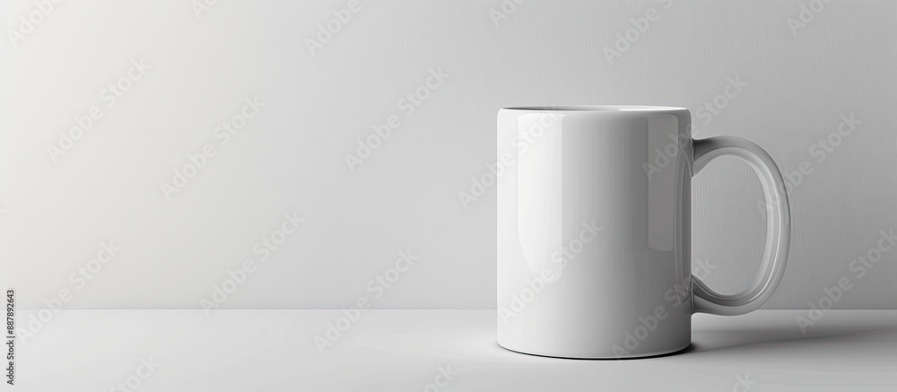 Leinwandbilder White mug set on a white surface with a plain background to allow for text or graphics on a copy space image