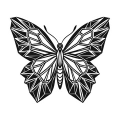 A black geometric crystal polygonal butterfly tattoo design