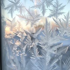 Close-up of frost on window, Intricate ice patterns