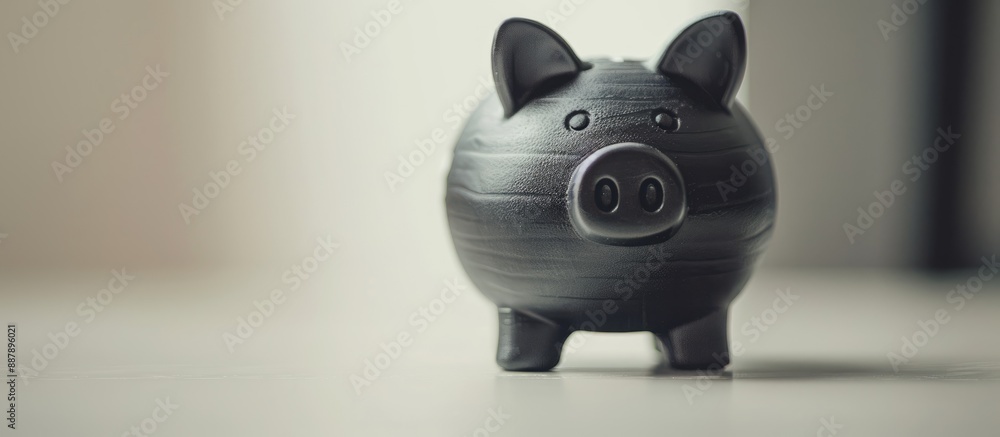Poster a black piggy bank stands on a clean white surface with copy space image available for easy money sa
