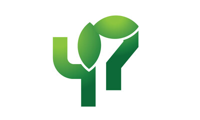 47 Leaf Logo Number Green Simple Nature