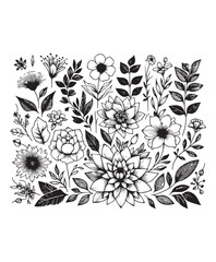 vector flower vector art,graphics flowers icons set,vintage illustration flower clipart,vector flowers flat style artwork design.