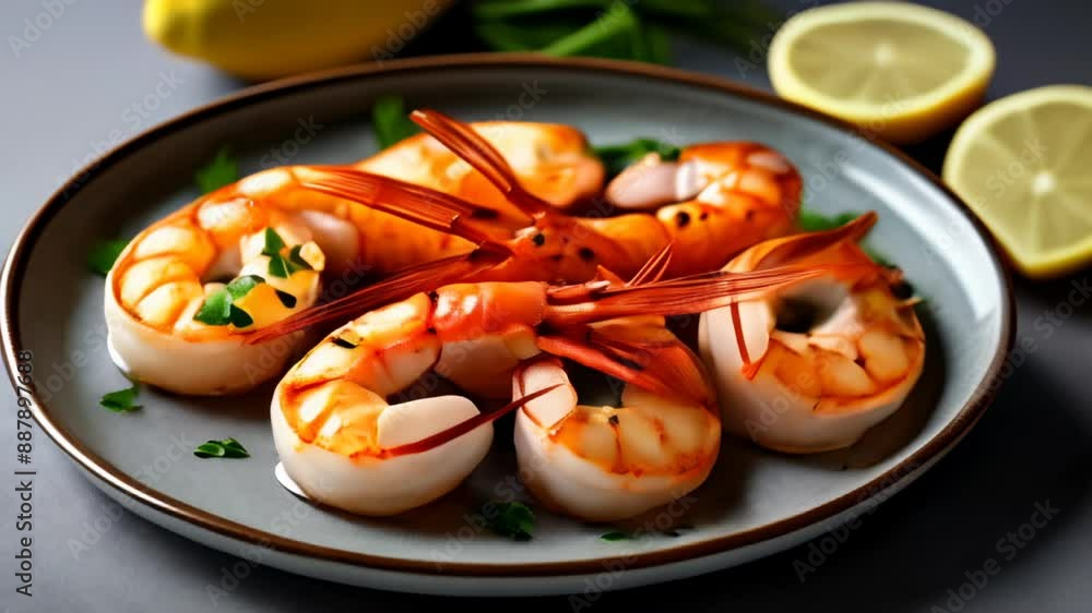 Poster  Deliciously cooked shrimp on a plate ready to be savored