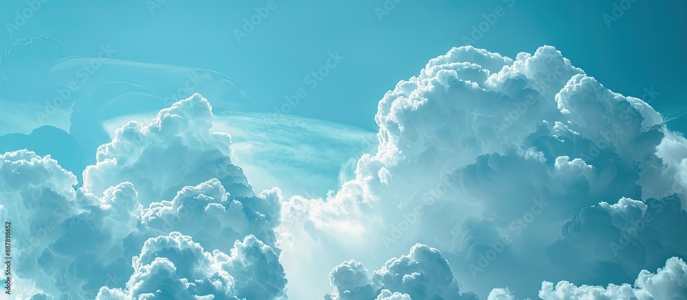 Poster A close up view showcasing a serene blue sky with fluffy clouds perfect for a copy space image