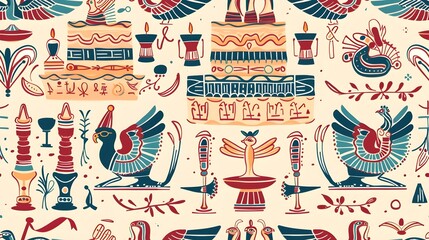 Ornate Egyptian Hieroglyphics Adorn Whimsical Birthday Cake Topper in Neoclassical Era