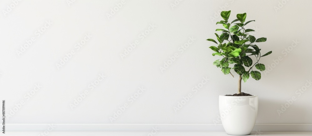 Poster White background with a flower pot featuring copy space image
