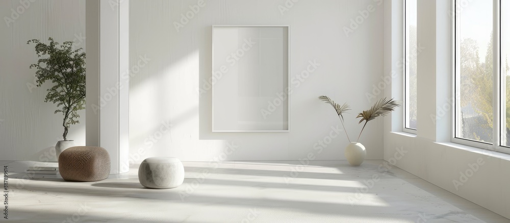 Poster A mockup featuring a horizontal white frame with ample space for artwork display