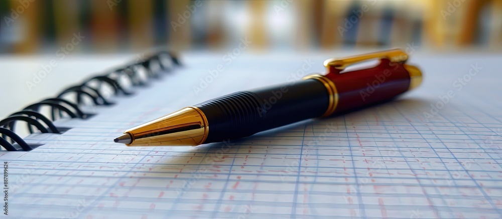 Poster A ball point pen resting on top of an open notebook creating a simple yet effective copy space image