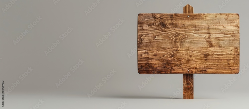 Poster Wooden signboard stand against a plain background ideal for adding text or images. with copy space image. Place for adding text or design