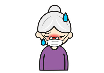 マスクをした熱があるお婆さん