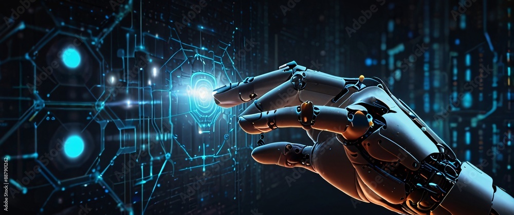 Poster artificial intelligence futuristic innovation robot connection intelligence learning science cyber f