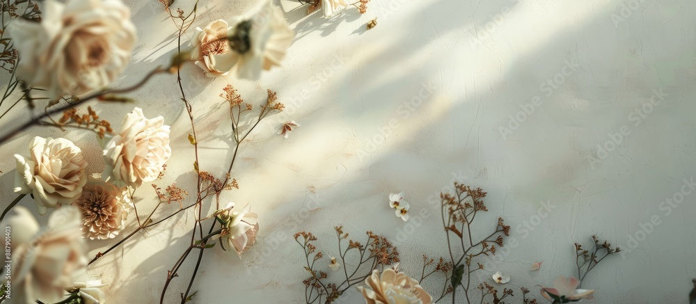 Poster Neutral floral backdrop with textured elements and copy space image