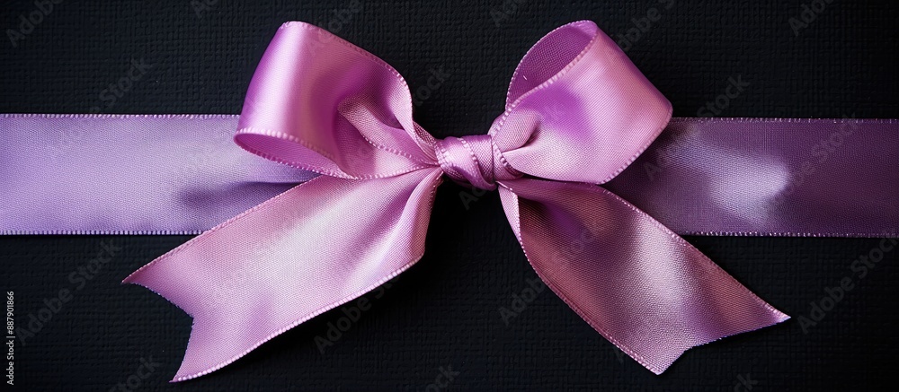 Poster isolated on a black backdrop a lovely purple or pink ribbon gift bow is displayed with ample copy sp