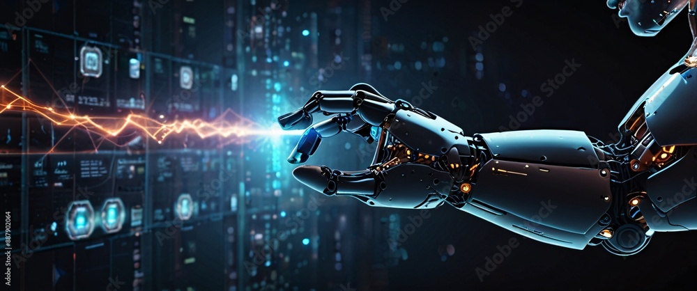 Poster artificial intelligence futuristic innovation robot connection intelligence learning science cyber f