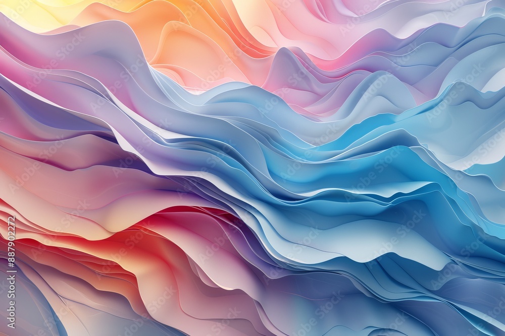 Poster abstract mountain landscape with pastel hues, creating a serene and dynamic visual effect.