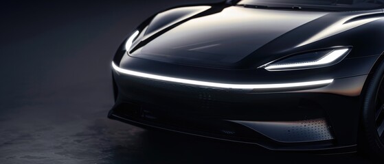 A black car with a bright light on the front