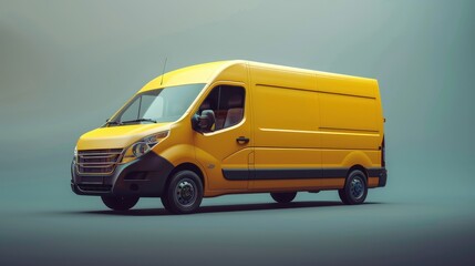 A yellow van is parked on a grey background