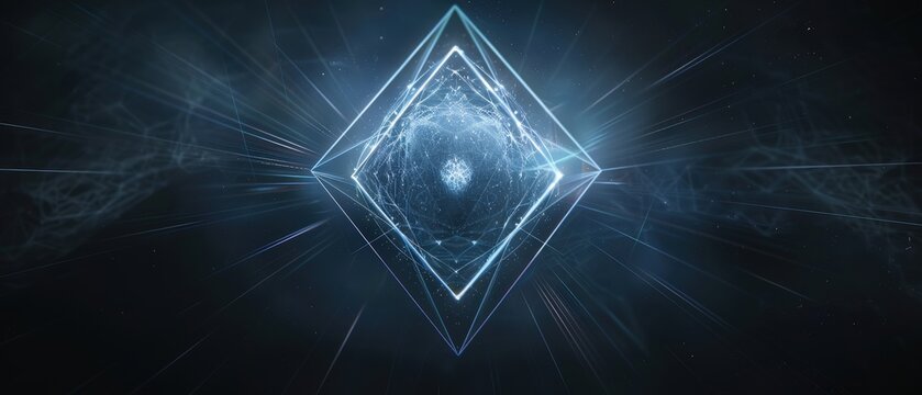 A blue and white image of a diamond shape with a blue light shining on it