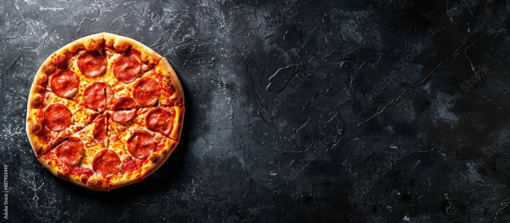 Aufkleber top view of homemade pizza on a black background with copy space image