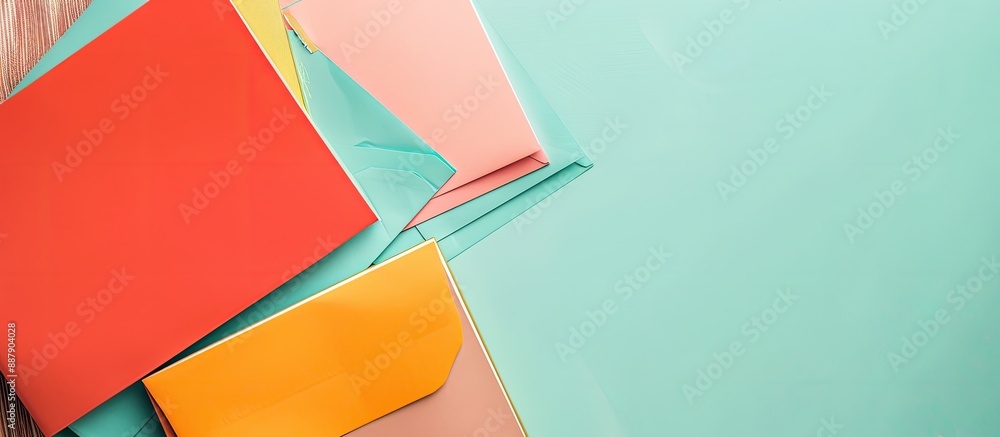 Poster Composition featuring notebooks envelopes and a color background with ample copy space image