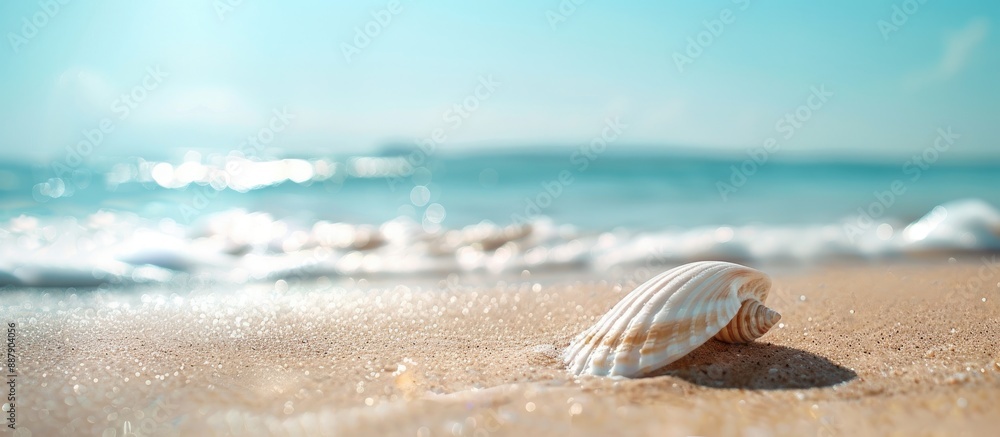 Aufkleber sandy beach with a white seashell creating a summer marine copy space image
