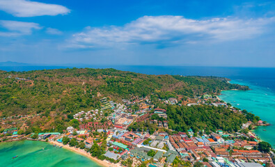 Aerial view Phi Phi island with turquoise clear water , Krabi Province. Amazing travel photo...