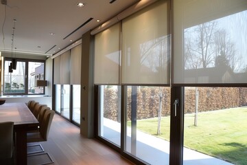 Fototapeta premium sleek motorized roller blinds modern home automation and window treatment