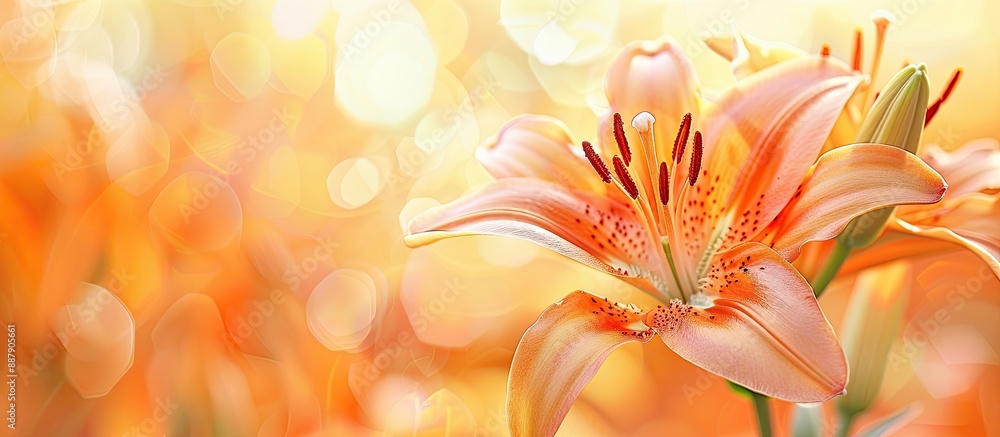 Poster close up of an orange lily with a blurred background perfect as a copy space image