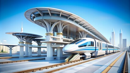 Electric trains and electric train station illustration