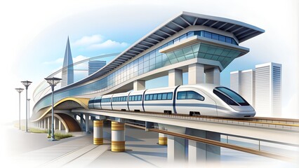 Electric trains and electric train station illustration