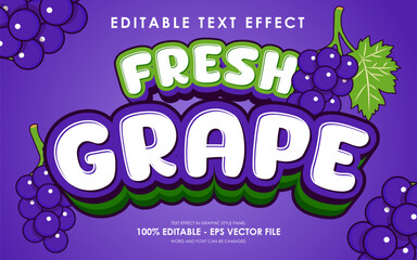Editable Fresh Grape Text Effect. with illustration of Fresh Grape. suitable for tropical fruit themed.