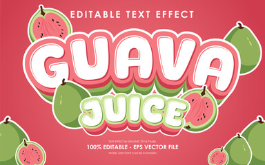 Editable Guava Juice Text Effect. with illustration of Guava. suitable for tropical fruit themed.
