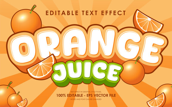Editable Orange Juice Text Effect. with illustration of orange. suitable for tropical fruit themed.