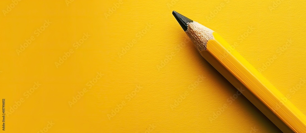 Poster yellow background showcasing a pencil with copy space image