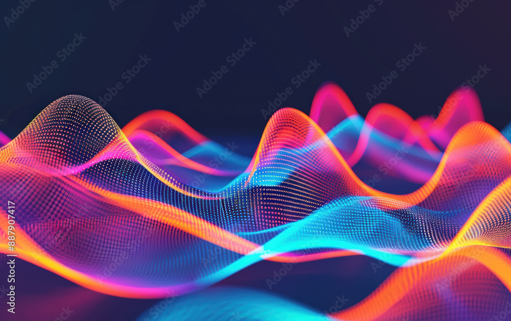 Poster abstract waveforms with vibrant colors and glowing effects, showcasing modern futuristic design and 