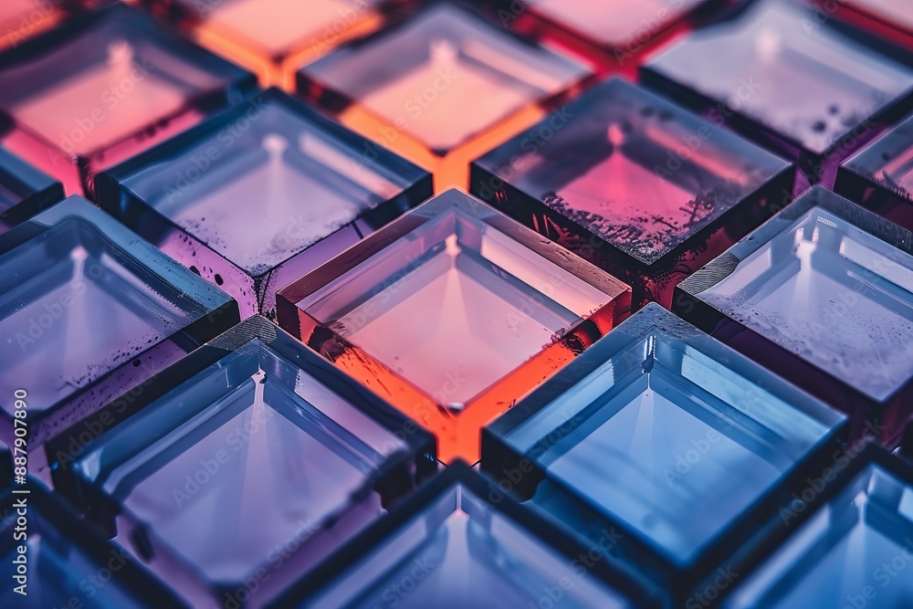 Poster abstract geometric pattern with glass tiles, creating a modern and vibrant visual effect with bright