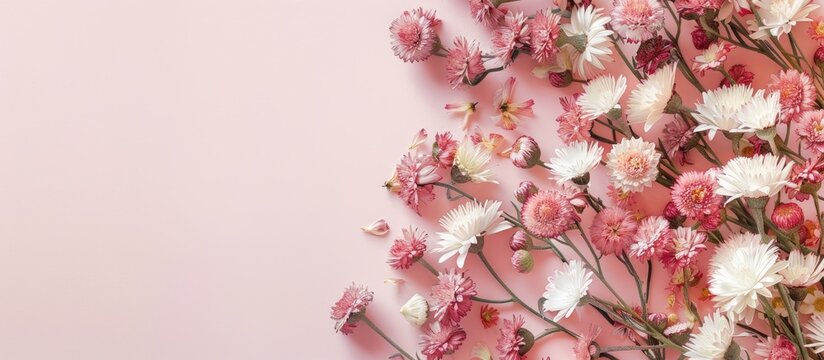 Straw flowers everlasting or paper daisies with a blank area for text in the image. with copy space image. Place for adding text or design