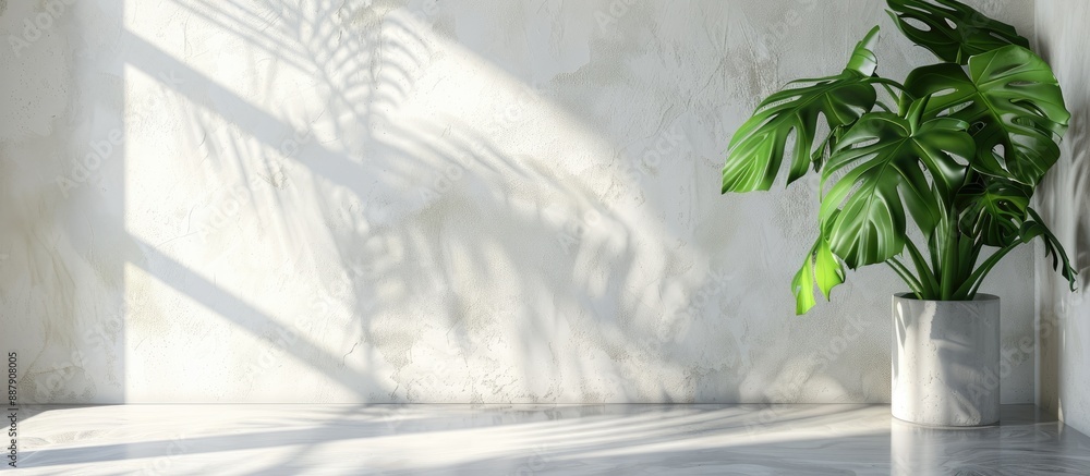 Poster monstera leaves add beauty to a modern interior with minimalism featuring real leaves for a composit