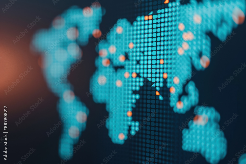 Aufkleber digital world map with glowing points representing connections, data exchange, and global network. c