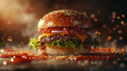 high-resolution, ultra-realistic, 4K, cinematic image of a burger 