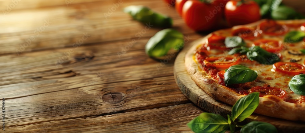 Aufkleber pizza on a restaurant table with a copy space image