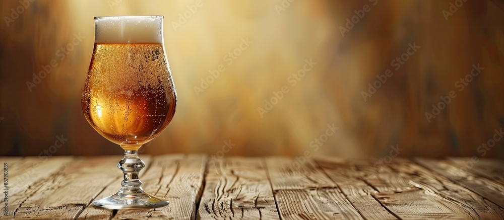 Aufkleber A glass of beer rests on a wooden surface with a blank space in the background for text or images making it a perfect copy space image